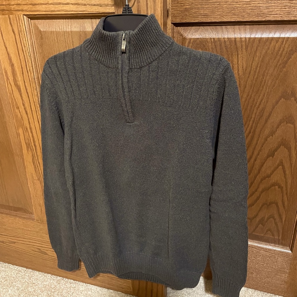 Mens 3/4 zip sweater gray green multi colored